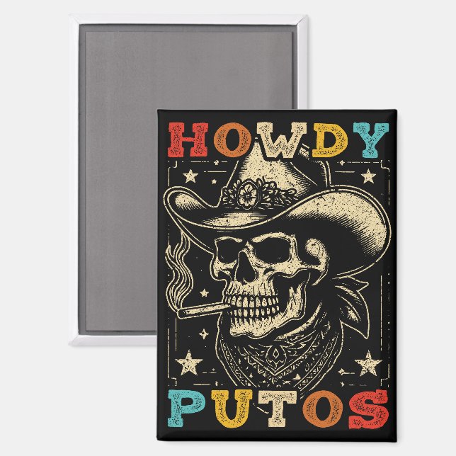Aimant Howdy Putos Funny Skull Retro Vintage (Recto/Verso)