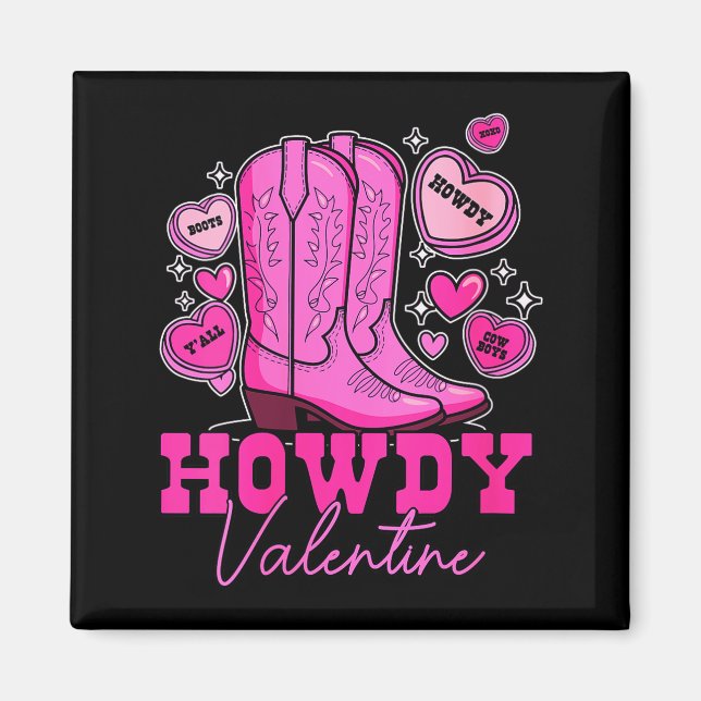 Aimant Howdy Valentine pour femmes _ Bottes de cowboy ros (Devant)