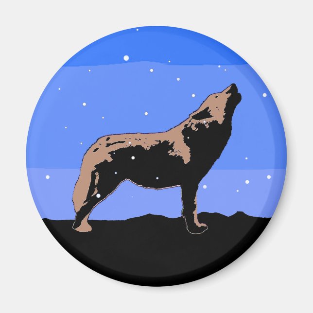 Aimant Howling Wolf en hiver - Art faunique original (Devant)