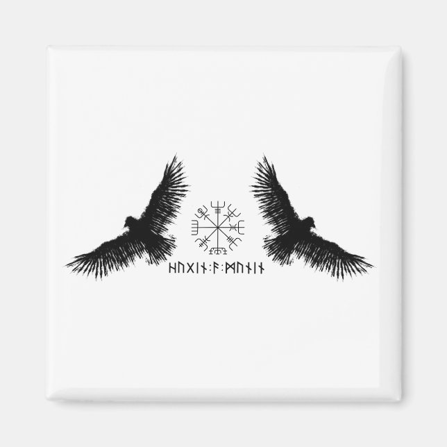 Aimant Hugin & Munin | Vegvisir | Odins Raben | schwarz (Devant)