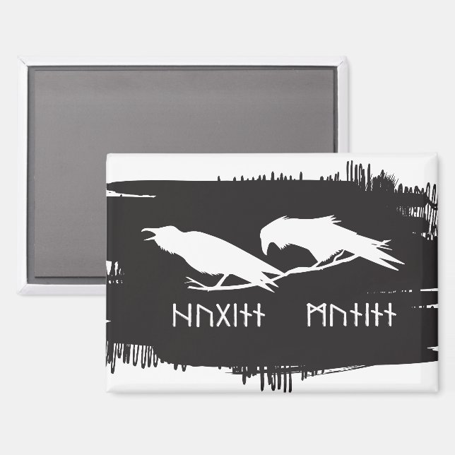 Aimant Huginn et Muninn Corbeaux Vikings Encre Norse (Recto/Verso)