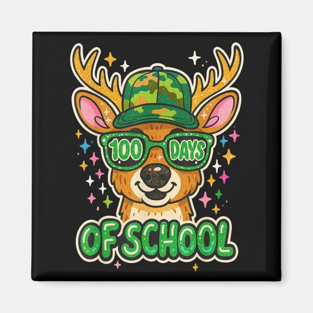 Aimant Hugvyn 100 jours d'école chasse au cerf garçons ca (Devant)
