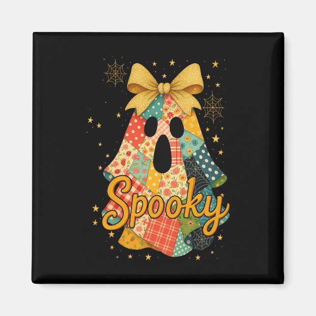 Aimant Hugvyn Halloween Patchwork Éffrayant Ghost Bow Pre (Devant)