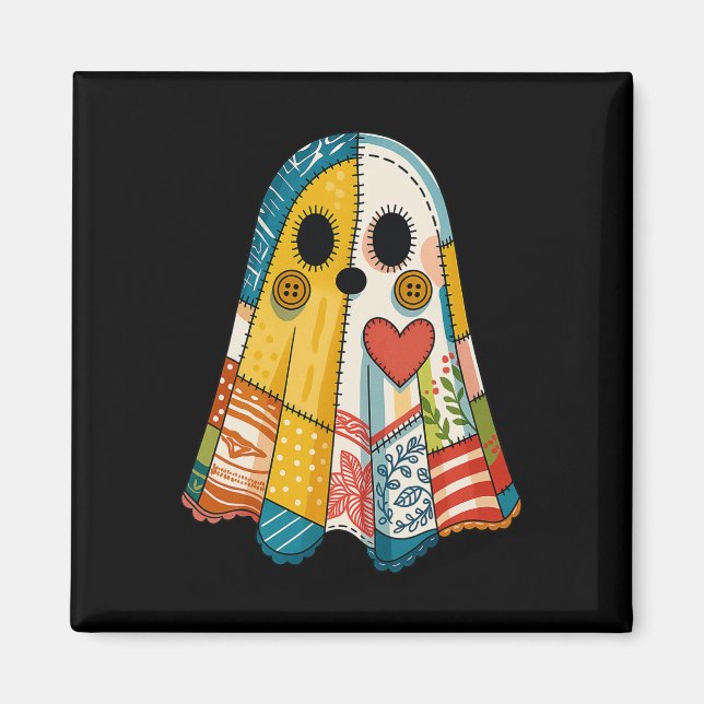 Aimant Hugvyn Halloween Patchwork Ghost Éffrayant Quilt G (Devant)