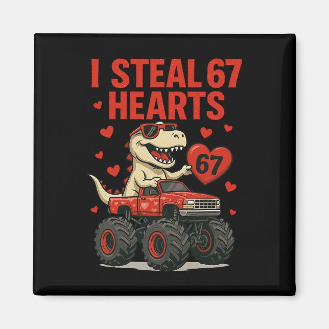 Aimant Hugvyn Je vole 67 cœurs Saint-Valentin dinosaure m (Devant)