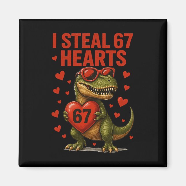 Aimant Hugvyn je vole 67 cœurs Saint Valentin dinosaure S (Devant)
