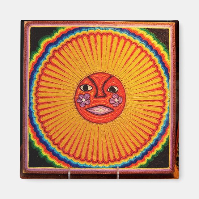 Aimant Huichol String Art Sun Mexican Folk Art (Devant)
