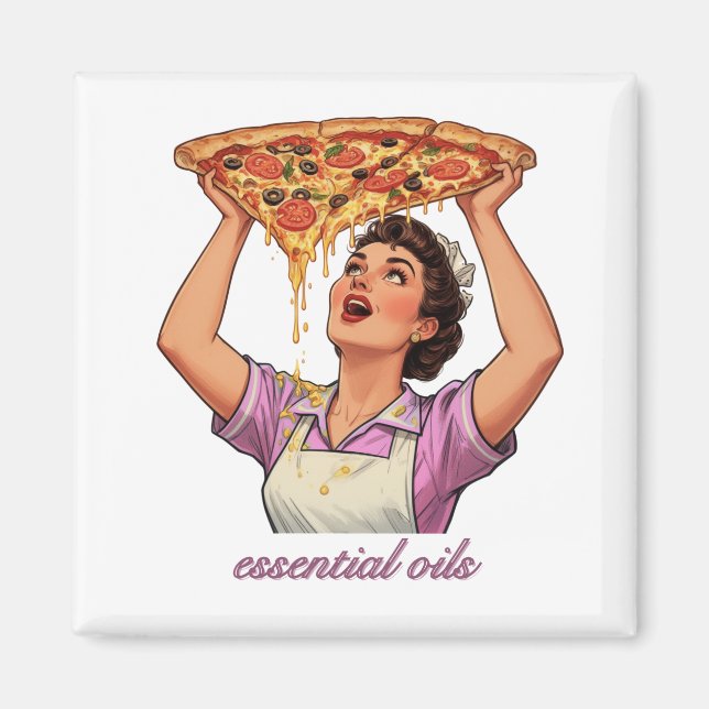 Aimant Huiles Essentielles Illustration Drôle de Pizza |  (Devant)