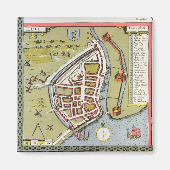 Aimant Hull, détail de la carte de North and East Ridings (Devant)