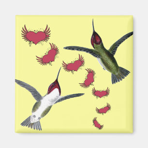 Aimant Humming Birds Grunge Hearts with Wings