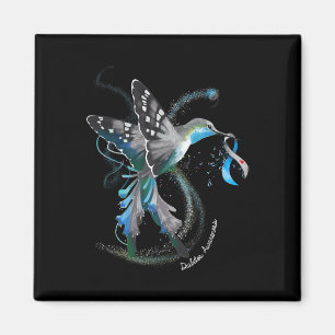 Aimant Hummingbird Holding Grey Blue Ribbon T1d Diabetes
