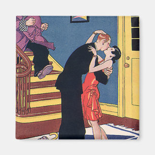 Aimant Humour vintage, Amour et Romance, Baiser nocturne