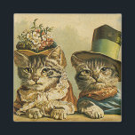 Aimant Humour vintage, Chats de mariée victorienne en Cas<br><div class="desc">Illustration vintage image d'humour drôle avec des chats de tabby victoriens en casquette. Un design mariage d'amour et de romance avec une mariée et mariée de chat. La mariée porte un élégant casquette à fleurs florales et le chat marié porte un chapeau haut de gamme élégant.</div>