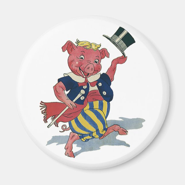 Aimant Humour vintage, Jolie Danse De Cochon Danses (Devant)