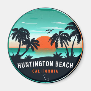 Aimant Huntington Beach California Retro Sunset Souvenirs