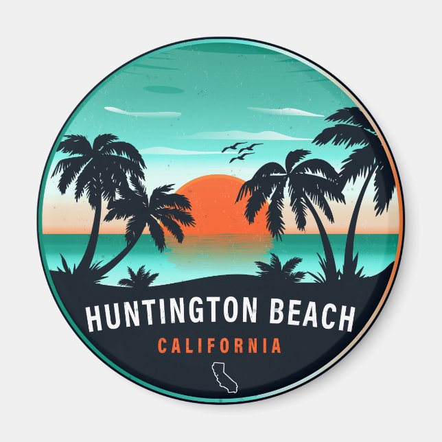 Aimant Huntington Beach California Retro Sunset Souvenirs (Devant)