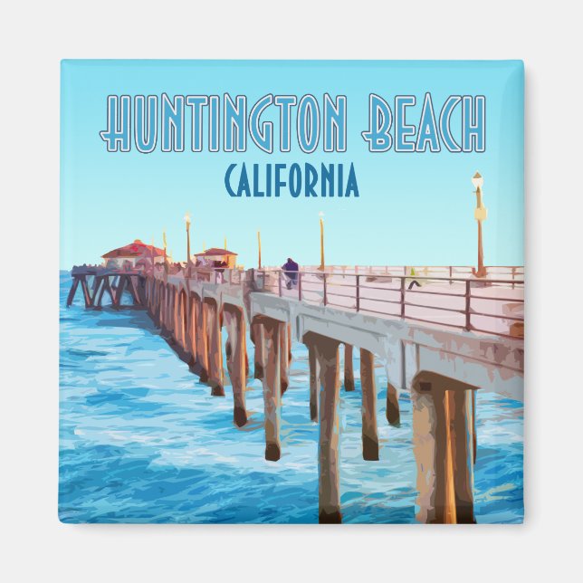 Aimant Huntington Beach Pier Californie Vintage (Devant)
