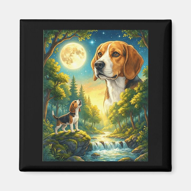 Aimant Hurlement à la lune mème animal chien beagle  (Devant)