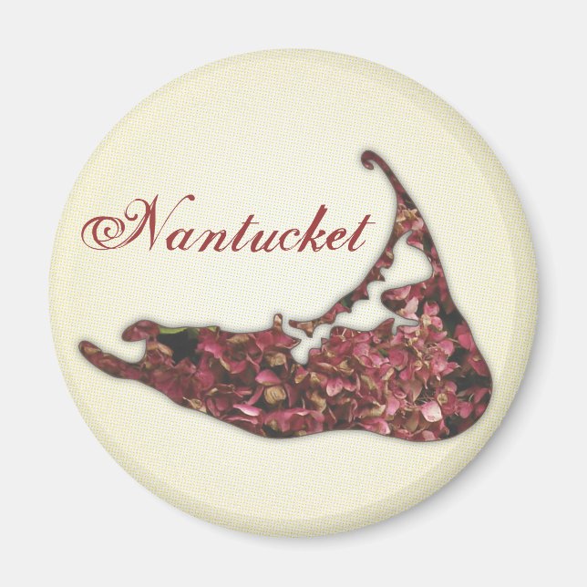 Aimant Hydrangea Carte de l'île de Nantucket, Massachuset (Devant)