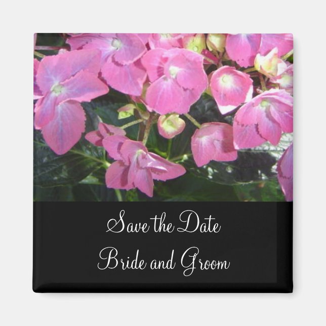 Aimant Hydrangea Rose Chaud - Enregistrez la Date (Devant)