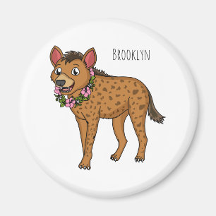 Aimant Hyena and flowers cartoon illustration