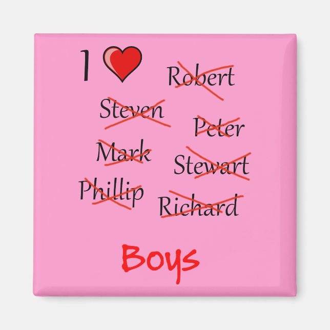 Aimant 'I ♥ Boys' (Devant)