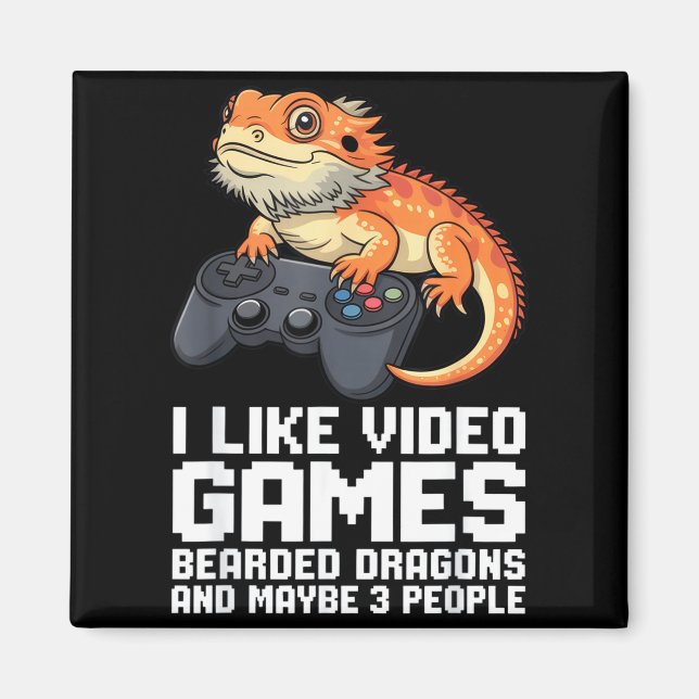 Aimant I Like Video Games Bearded Dragon Gamer Introvert  (Devant)