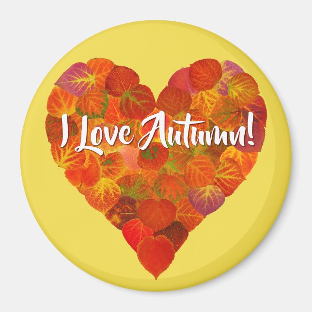 Aimant I Love Automne!—Rouge Aspen Leaf Heart 1 (Devant)