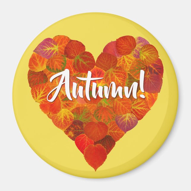 Aimant I Love Autumn, Bold—Red Aspen Leaf Heart 1 (Devant)