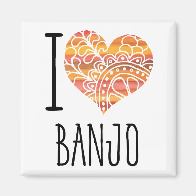 Aimant I Love Banjo Orange Mandala Heart (Devant)
