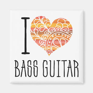 Aimant I Love Bass Guitar Orange Mandala Heart