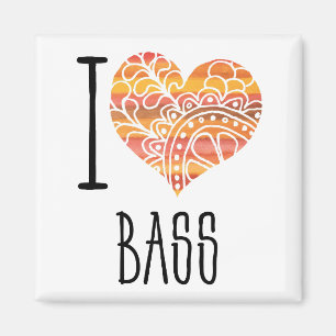 Aimant I Love Bass Orange Mandala Heart