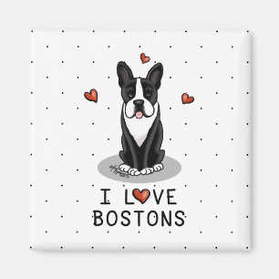 Aimant I Love Bostons Boston Terriers (noir et blanc)