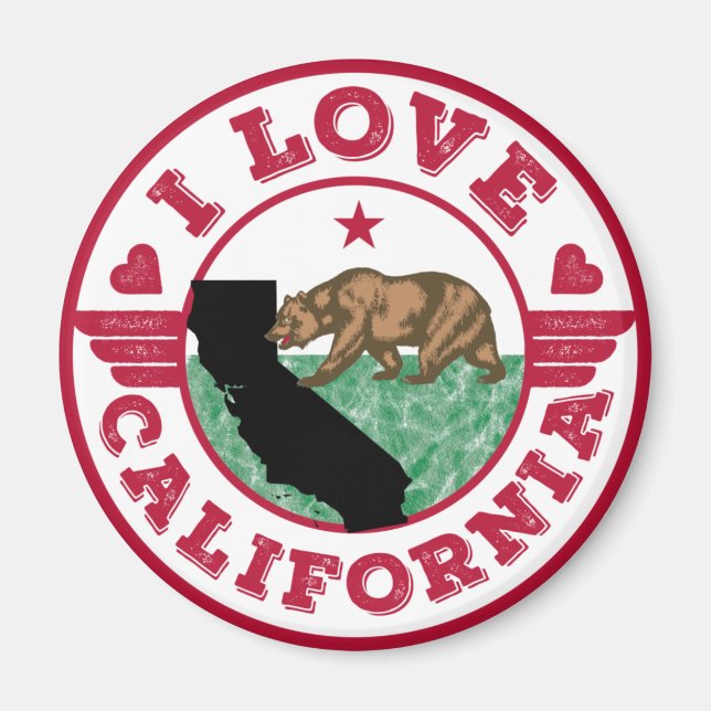 Aimant I Love California State Map and Flag (Devant)