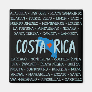 Aimant I Love Costa Rica Carte Noms des villes Souvenir