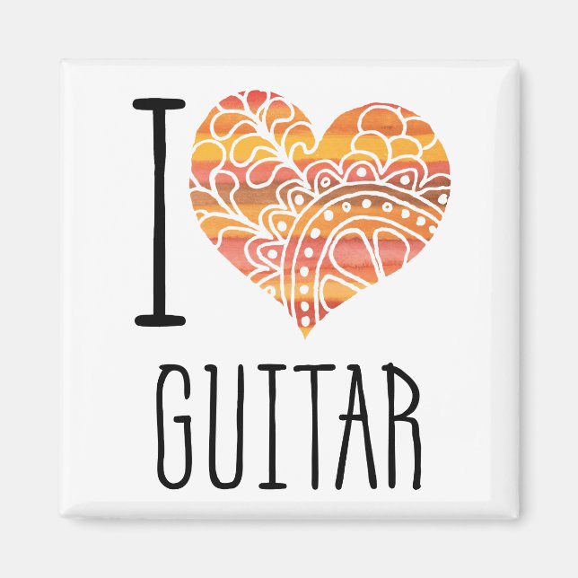 Aimant I Love Guitar Orange Mandala Heart (Devant)