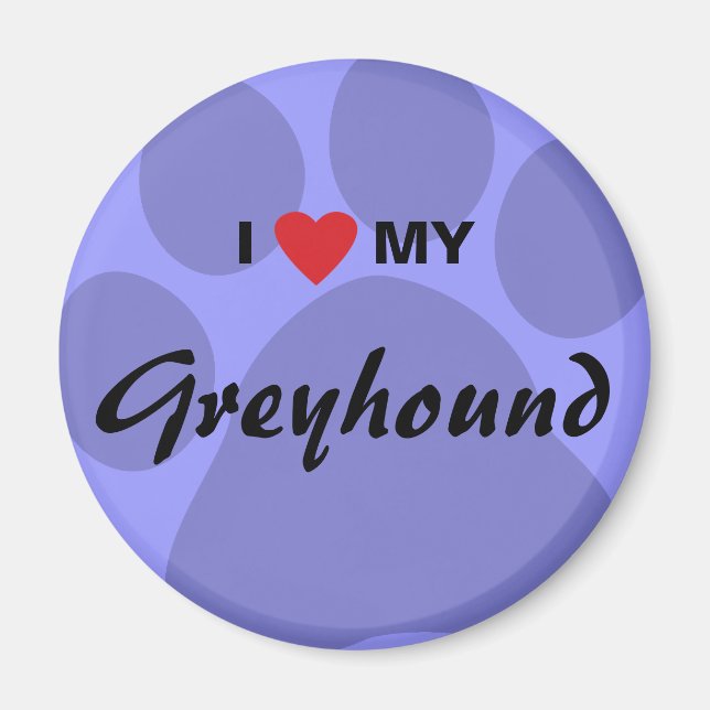 Aimant I Love (Heart) Mon Empreinte de patte Greyhound (Devant)