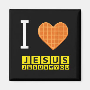 Aimant I Love Jesus Waffle Heart Funny Christian Breakfas