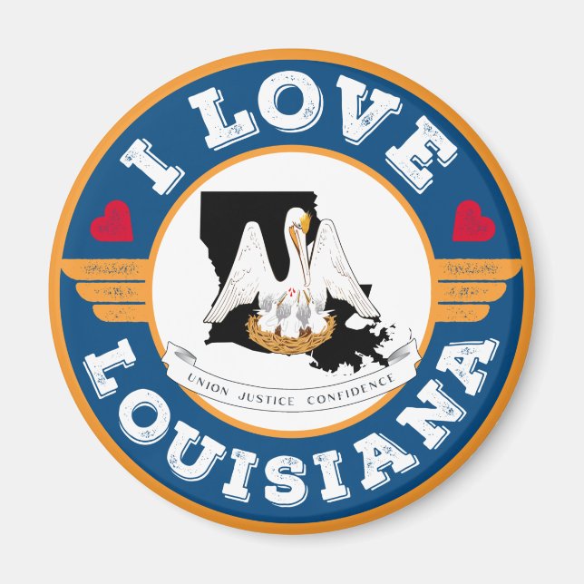 Aimant I Love Louisiana State Flag and Map (Devant)