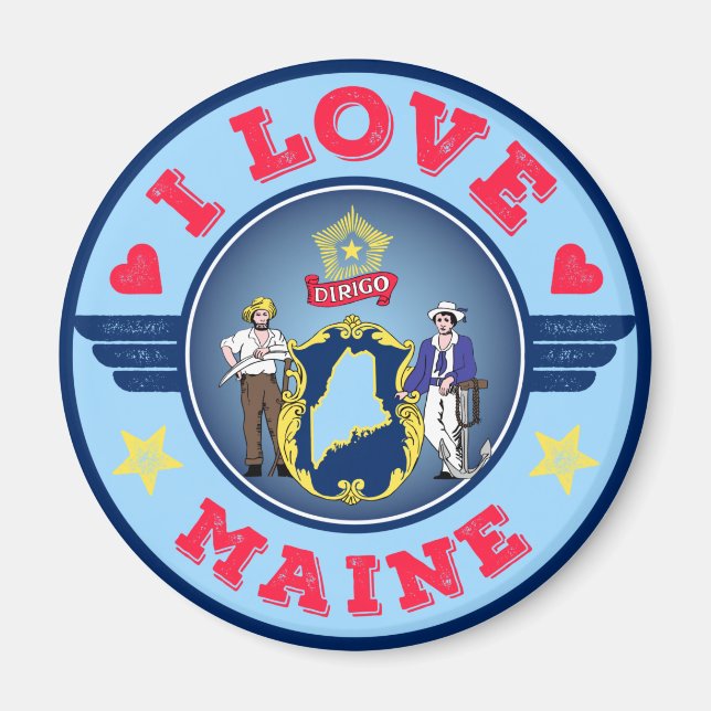 Aimant I Love Maine State Drapeau and Map (Devant)