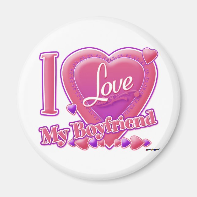 Aimant I Love My Boyfriend rose/violet - coeurs (Devant)