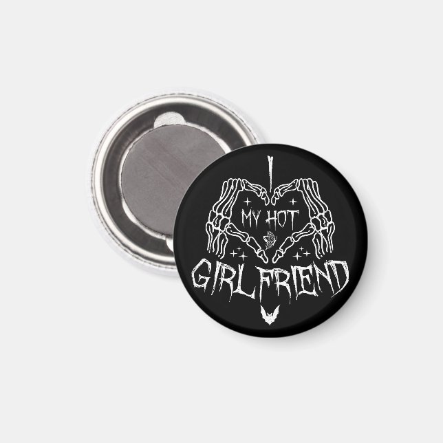 Aimant I Love My Hot Girlfriend Halloween Skeleton Drôle (Recto/Verso)