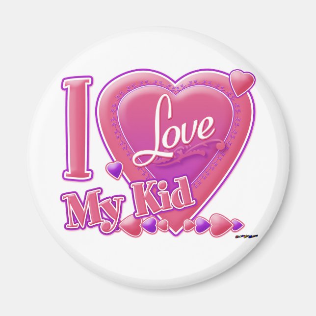 Aimant I Love My Kid rose/violet - coeur (Devant)