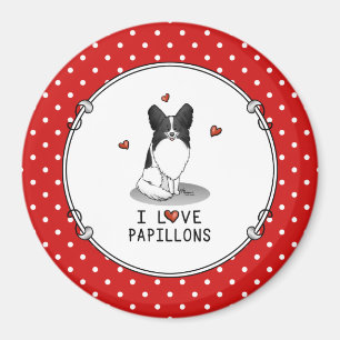 Aimant I Love Papillons (blanc & noir) Coeurs Chiens mign