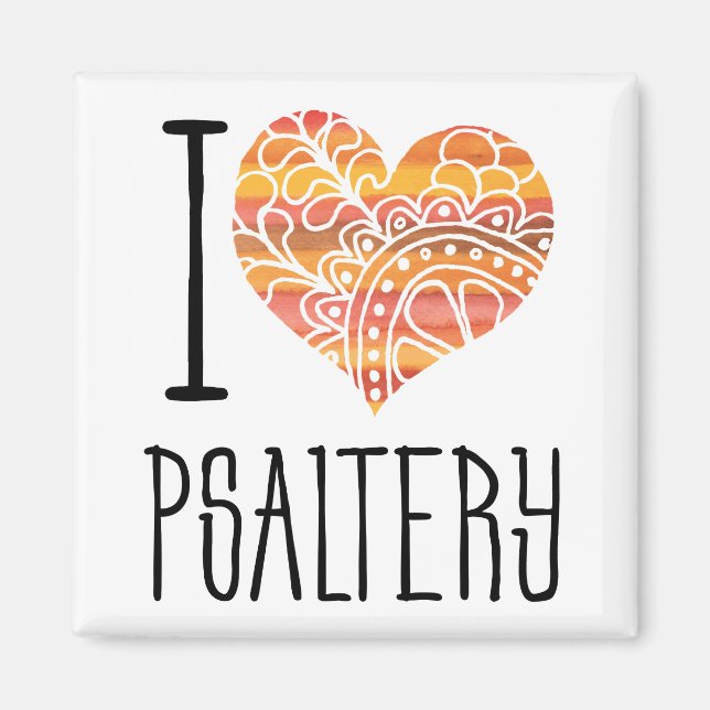 Aimant I Love Psaltery Orange Mandala Heart (Devant)