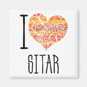 Aimant I Love Sitar Orange Mandala Heart
