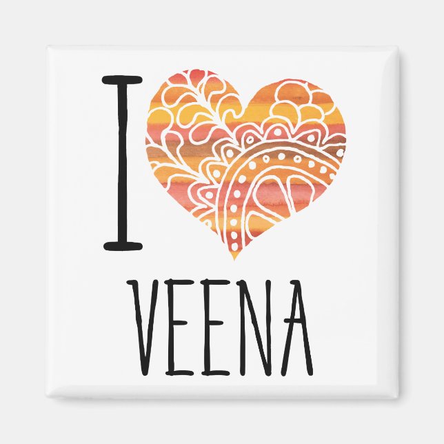 Aimant I Love Veena Orange Mandala Heart (Devant)