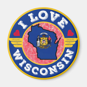 Aimant I Love Wisconsin State Map and Flag