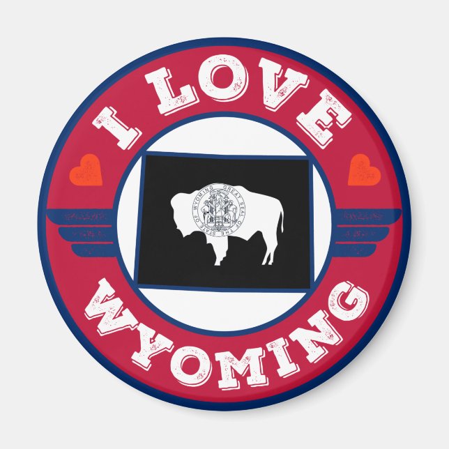 Aimant I Love Wyoming State Drapeau et carte (Devant)