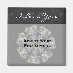 Aimant I Love You Black Floral Personnalisable Photo Magn